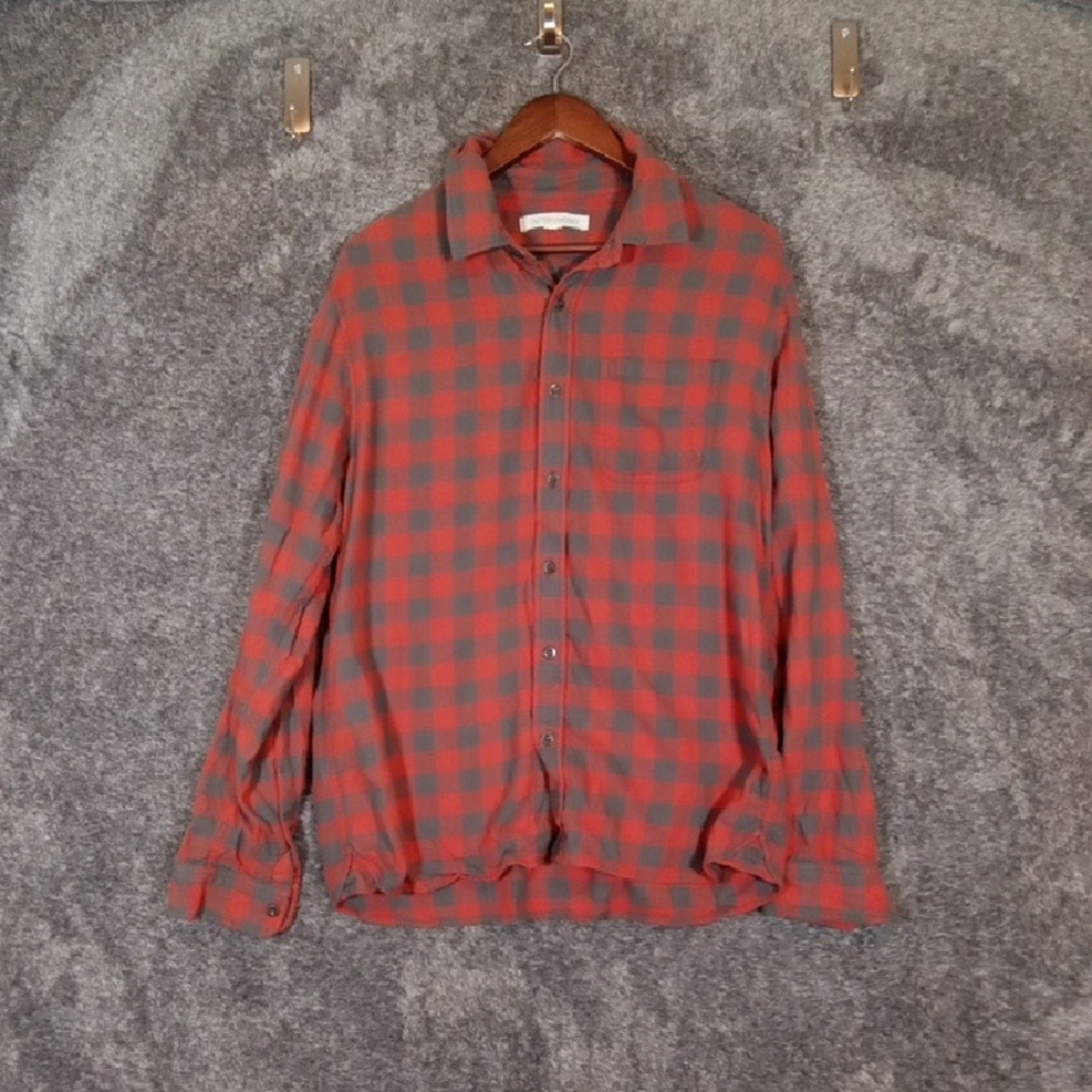 Outerknown Red and Black Plaid Casual Shirt Button Up Organic Cotton Mens Large